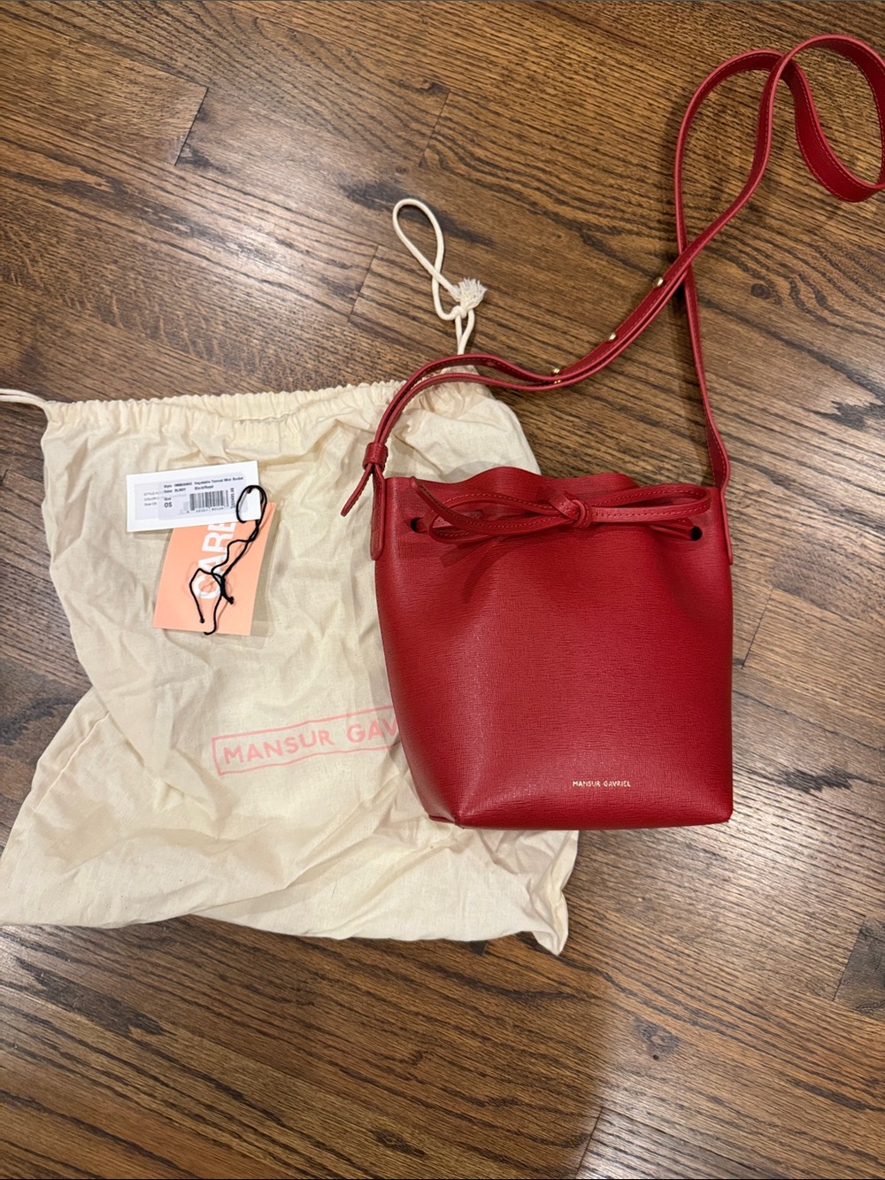 NWT Mansur Gavriel Red Leather Mini Bucket Crossbody